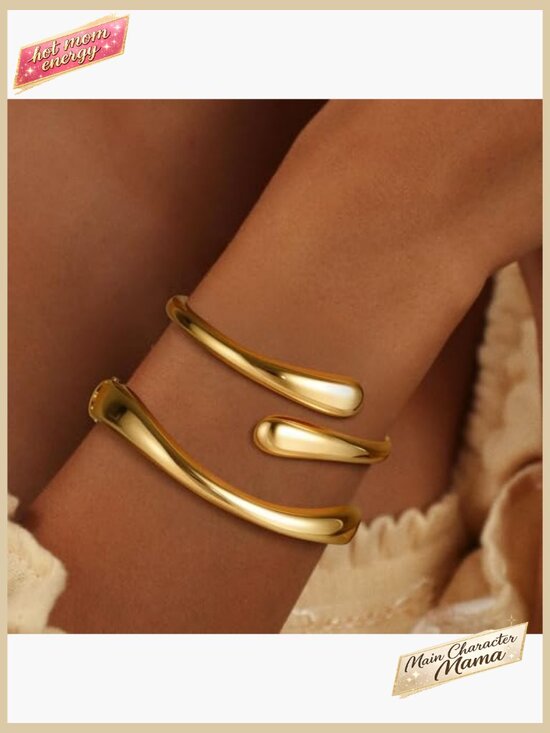 Chunky Twist Cuff Bangle Bracelet Set Modern Elegant Adjustable Gold Plated - Picture 2 of 7